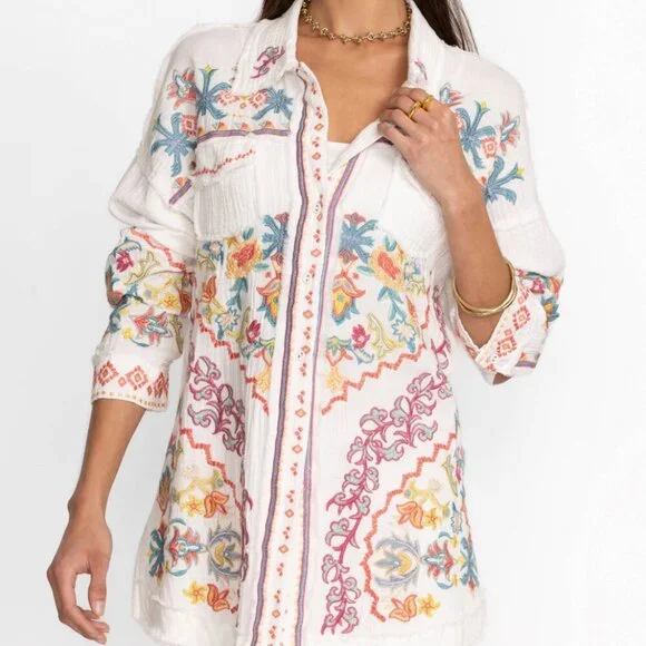 NWT Johnny Was  Embroidered Toyah White Cotton Gauze Blouse S $295 - Picture 2 of 7